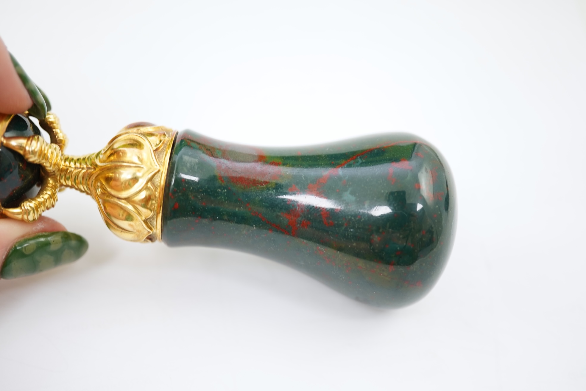 A fine gold-mounted bloodstone seal, mid 19th century